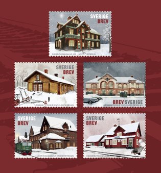 Nya frimärken släpps inför årets Frimärkets dag på temat Stationshus samt Julpynt